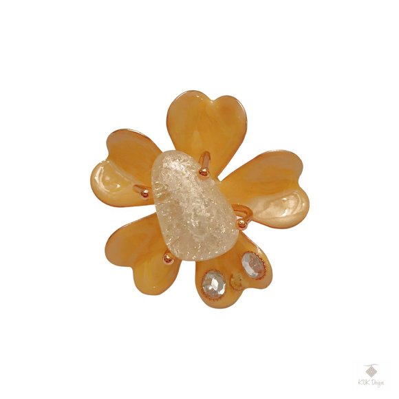 Yellow & Gemstone Flower Ring - Picture 1 of 4